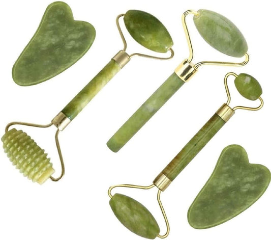 fuvooi Jade Gua Sha Facial Massager Set - 5 in 1 Skin Care Tools With Roller and Massager