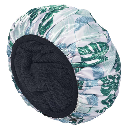 Gootty Shower Caps, Triple Layer Waterproof Large Shower Cap for Women, Reusable Shower Caps for Long Thick Hair lined shower cap