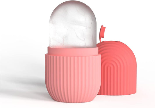 Novovida Ice Roller for Face, Ice Cube Facial Roller Massager (INCL 1 Eye-Cream Stick) Reusable Silicone Face/Neck Ice Mold for Skin Care, Ideal Gift for The Special Women You Love (#1-Pink)