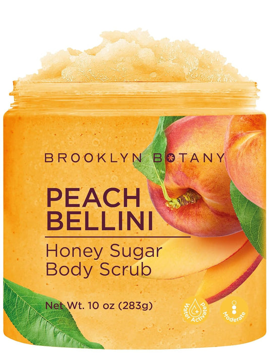Brooklyn Botany Peach Bellini Honey Sugar Scrub for Body 10 oz Ð Deeply Hydrating and Gently Exfoliating Body Scrub for Women and Men Ð Moisturizing and Nourishing the Skin