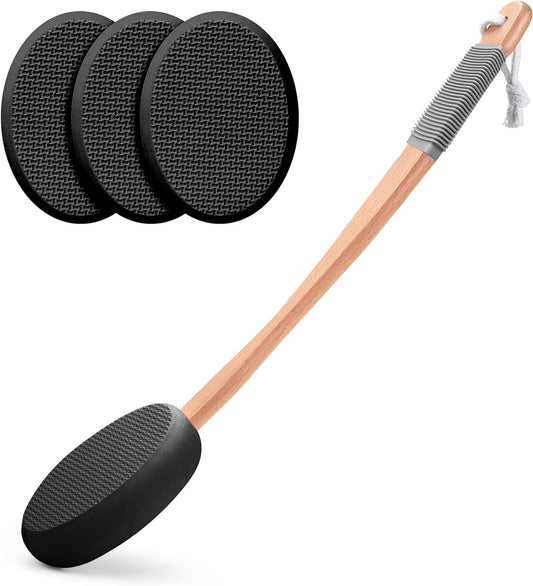 Amazerbath Lotion Applicator for Back, Feet, 4 Replaceable Pads with 1 Long Handled, Back Lotion Applicator for Elderly, Women, Apply Cream Medicine Skin Cream Moisturizer Sunscreen Tanner, Black