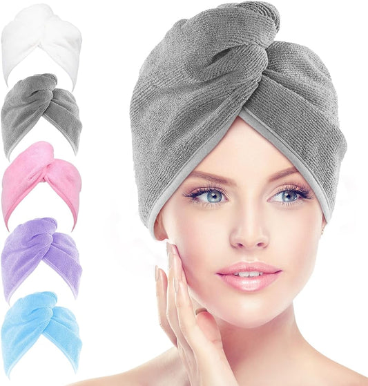 AIDEA Microfiber Hair Towel Wrap, 5 Pack Hair Turbans, Super Absorbent Quick Dry Hair Towel Wrap for All Hair Types Anti Frizz, 26"_10"