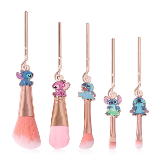 Stitch Makeup Brushes Set, WeChip Anime Stitch Make Up Brush Set Collection, Stitch Gifts for Girls Women - 5pcs Pink