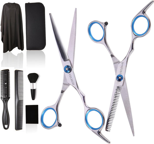 Hair Cutting Scissors Kit,11 Pcs Professional Haircut Scissors Kit with Cutting Scissors,Thinning Scissors,Neck Duster Brush,Comb,Barber Cape,Hair Clips,Hairdressing Shears Set for Barber and Home