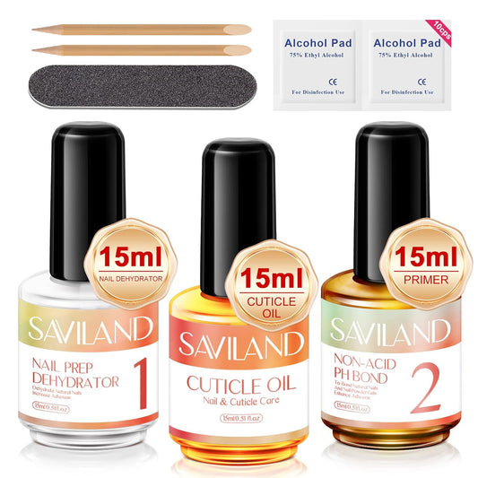 SAVILAND 15ml Nail Dehydrator and Primer and Cuticle Oil for Nails Ð 16PCS Natural Acid-free Nail Primer and Dehydrator Nail Prep for Gel Nail Polish & Acrylic Nails Salon Nail Art Tools