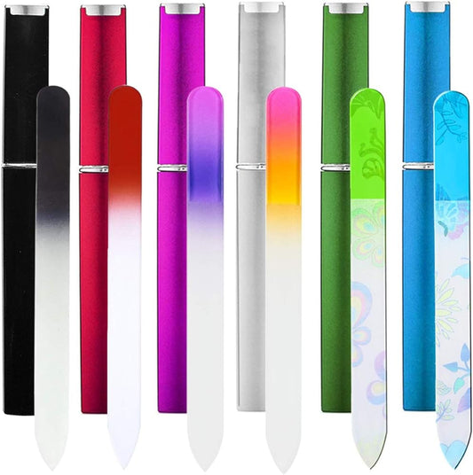 6 Pack Glass Nail File with Case, Crystal Fingernail Files Set, Double Sided Finger Nail Files, Professional Manicure Nail Care, Christmas Thanksgiving Stocking Stuffers Gifts for Women