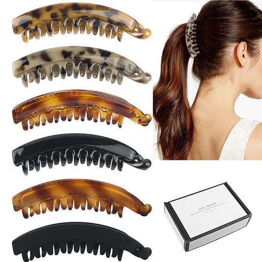 6 PCS Large Banana Clips Big Banana Hair Clips for Thin Hair, 5.3" Nonslip Clincher Combs Banana Combs for Medium Thick Hair, Strong Hold Ponytail Holder Clip Matte Banana Clips for Women and Girls