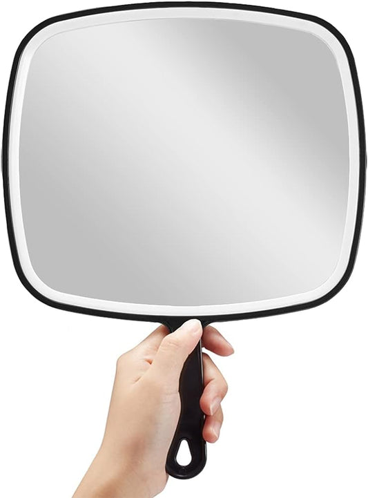 OMIRO Hand Mirror, Extra Large Black Handheld Mirror with Handle, 9" W x 12.4" L