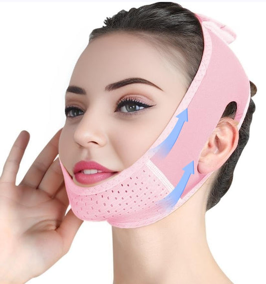 Double Chin Reducer,Double Chin Eliminator V Line Lifting Mask with Chin Strap for Double Chin for Women -Face Lift, Prevent Sagging, V Shaped Slimmer - Innovative Lifting Tech (Light pink)