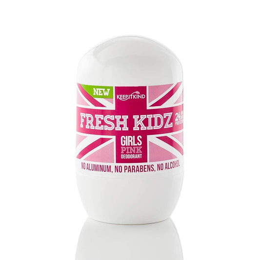 Fresh Kidz Roll On Deodorant for Kids and Teens - Baking Soda and Aluminum-free 24 Hour Protection for Sensitive Skin - Girls "Pink" 1.86 fl.oz.