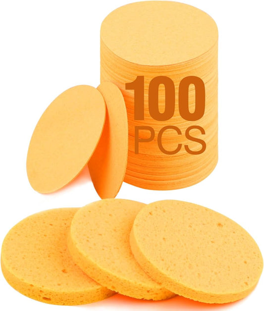 AIDEA 100-Count Compressed Facial Sponges, Round, 100% Natural Cellulose Professional Cosmetic Spa Sponges for Facial Cleansing, Skin Massage, Exfoliating, Makeup and Mask Removal