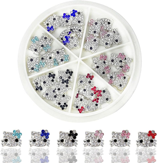 36PCS Kawaii Nail Art Charms Bling Kitty 3D Cute Metal Rhinestone Crystals Making Ornament Nail Decoration Accessories for DIY