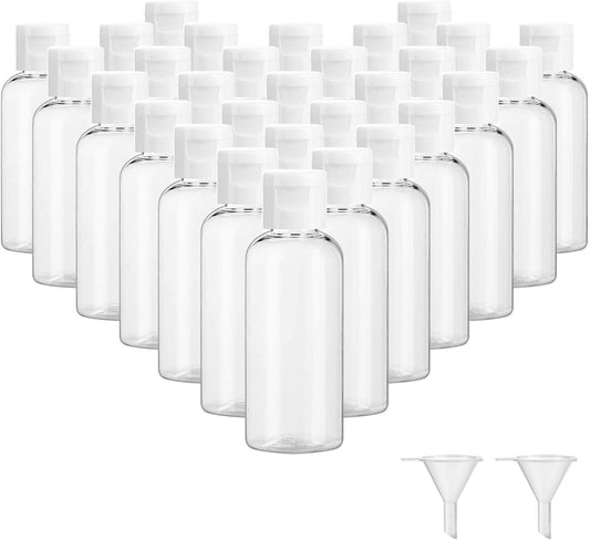 Dabacc 30 Pcs 2 oz Clear Plastic Empty Bottles, Travel Size Bottles with Flip Cap Small Bottles for Liquids Toiletries Shampoo Lotion Conditioner