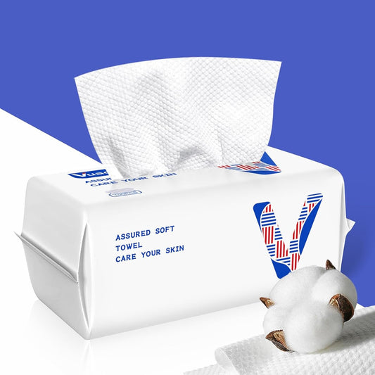 Vuacepe Face Clean Towels Disposable Clean Skin Club Face Towels, 100 Count Biodegradable Soft Facial Tissue, Lint- free Kleenex Hand Towels, Makeup Remover Dry Wipes 100% Cotton Thick Face Wash Cloch