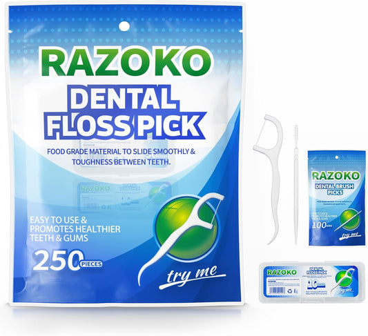 Dental Floss Picks Toothpicks 250pcs with Portable Cases and 100pcs BrushPicks Interdental Toothpicks