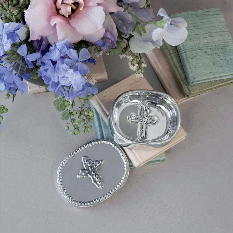 BABY Peek-A-Boo Cross Oval Keepsake Box