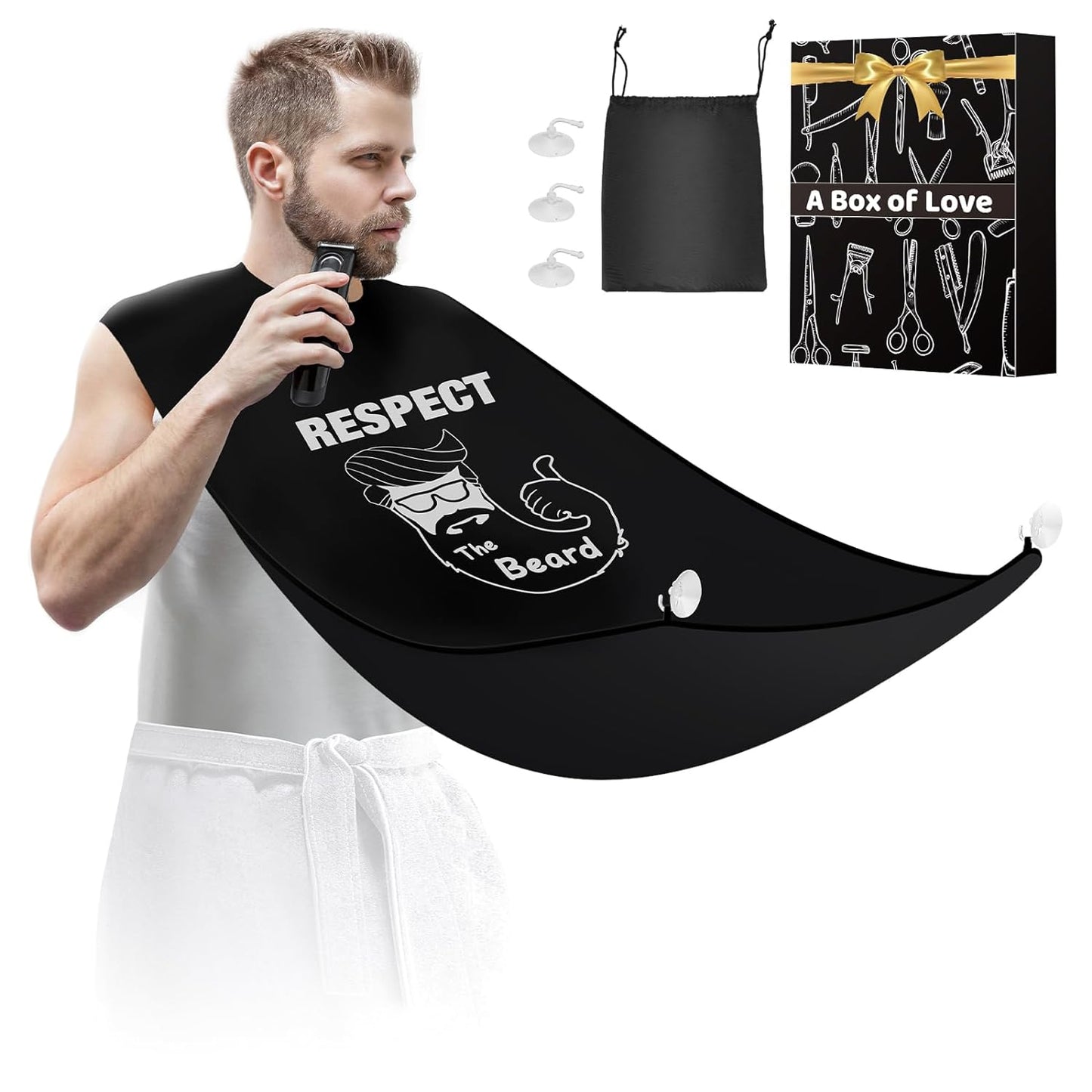 Beard Bib Shaving Apron for Men - Valentines Gifts for Him Husband Boyfriend, Sink Hair Beard Ttrimming Catcher, Cool Mens Birthday Gift Husband Dad Fathers Day Easter Basket Gift Idea Mens Stuff