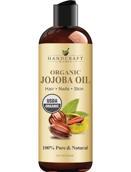 Handcraft Blends USDA Organic Jojoba Oil 8 fl. oz - 100% Pure & Natural Jojoba Oil for Skin, Face and Hair - Deeply Moisturizing Anti-Aging Jojoba Oil for Men and Women