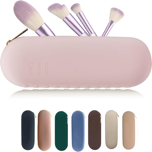 Shunvan life Silicone Makeup Brush Holder, Large Capacity Makeup Brush Bag, Portable Travel Cosmetic Brush Bag for Travel and Daily, Christmas Gifts for Women Girls(Pink2)