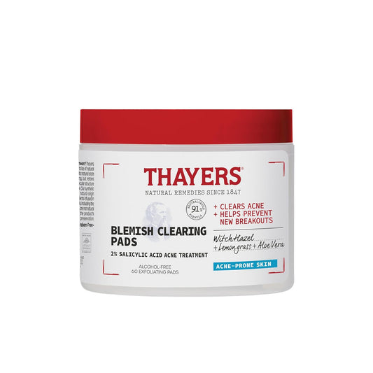 Thayers Blemish Clearing Toner Pads with Salicylic Acid, Soothing Acne Treatment Face Pads, 60 Ct