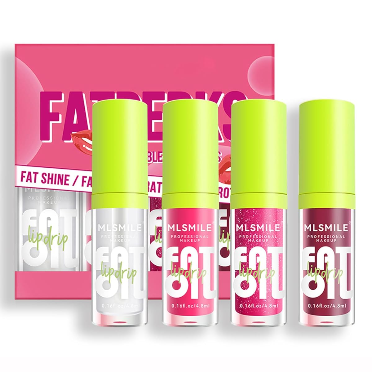 4 Colors Hydrating Lip Oil, Fat Lip Oil Drip Lip Glow Oil, Nourishing & Non-sticky Long Lasting Fresh Clear Smooth Lip Care, Shiny Transparent Tinted Plumping Lip Oil - A