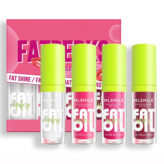 4 Colors Hydrating Lip Oil, Fat Lip Oil Drip Lip Glow Oil, Nourishing & Non-sticky Long Lasting Fresh Clear Smooth Lip Care, Shiny Transparent Tinted Plumping Lip Oil - A