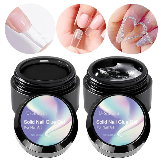 U-Shinein Solid Nail Glue Gel, Nail Tips Glue Gel for Acrylic Nails, Press on Solid Glue Gel, Solid Gel Polish Nail Art Manicure Glue Gel, Need UV/LED Lamp Longer Cure