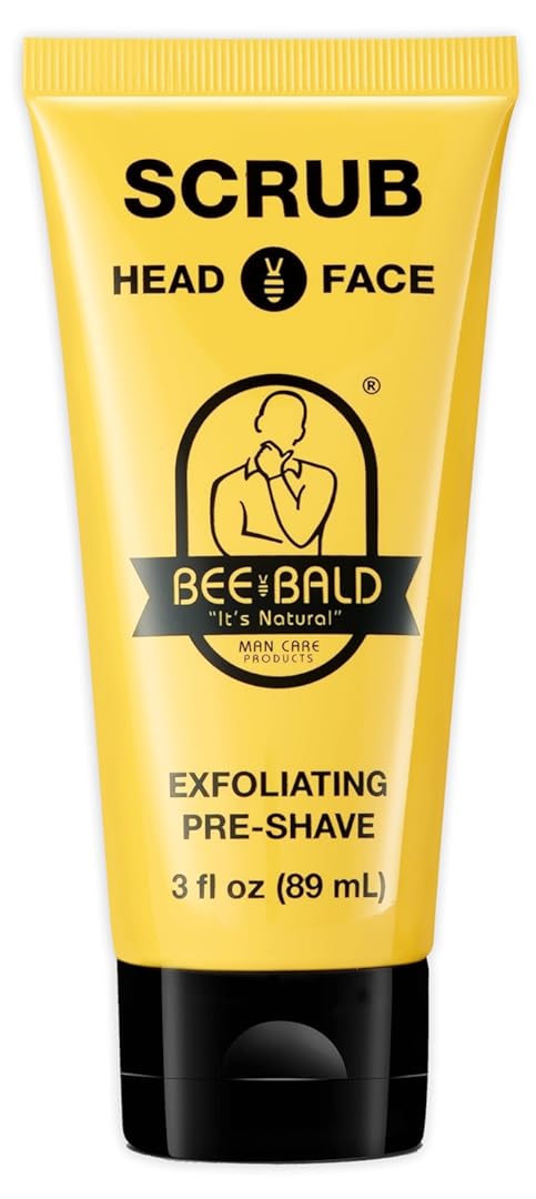 BEE BALD SCRUB Exfoliating Pre-Shave deep cleans & removes pore clogging dirt, oil & dry, flaky skin. Prepares skin for a Ôsuper close shaveÕ leaving it Ôsmoother than a baby's behind' 3 Fl Oz