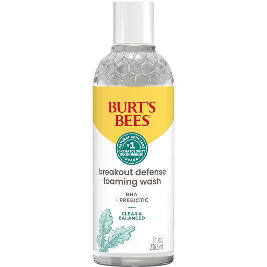 BurtÕs Bees Foaming Face Wash, BHA Breakout Defense Cleanser for All Skin Types, Washes Away Impurities & Excess Facial Oil, With a Prebiotic, 8 Oz.