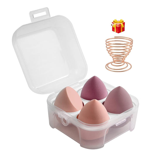 4 Pcs Makeup Sponges Blender Set, Beauty Blenders Sponges For Foundation Blender with Case and 1 Holder, Flawless for Liquid, Cream, and Powder, Multi-colored Makeup Sponges (4PCS Pink)