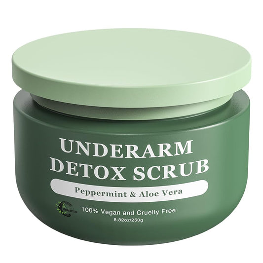 Armpit Detox and Body Scrub 8.8oz || with Peppermint and Aloe Vera for Odors Removing, Exfoliating, Moisturizing, Smoothen and Tighten, for Legs, Knee, Feet, Hands Whole Body