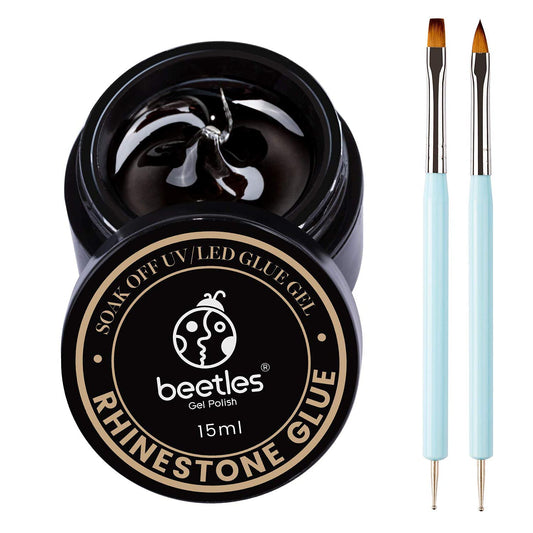 Beetles Rhinestone Glue for Nails Nail Gem Glue for Nail Art Adhesive Resin Gems Diamonds Jewelry Decoration Soak Off Led Lamp with 2 Dual Purpose Brush Pen for Women Girls