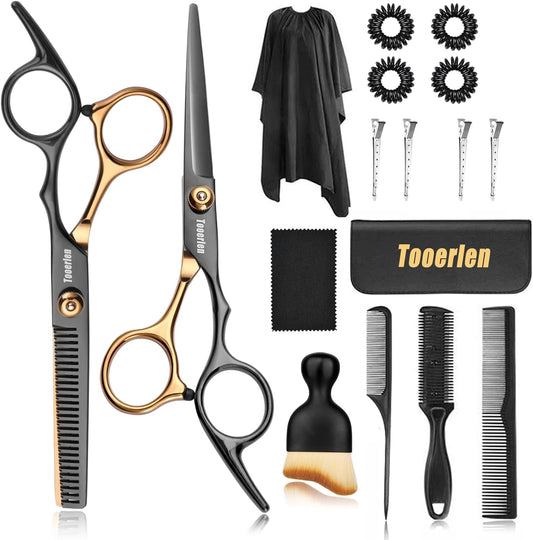Tooerlen Hair Cutting Shears Set 17Pcs Barber Scissors Professional Kit, Haircut Kit for Women, Hair Cutting Scissors Professional for Home/Salon/Barber