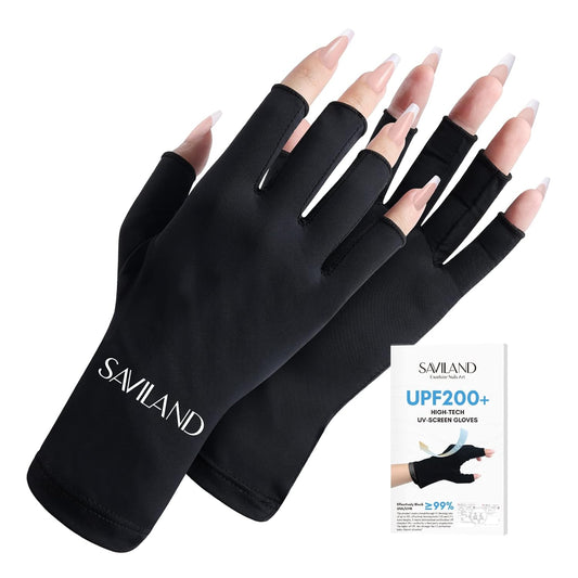 SAVILAND UV Gloves for Nails - UPF200+ High-tech Professional UV Gloves for Manicures, Anti UVA & UVB 999+ Gloves for Gel Nail Lamp Fingerless UV Gloves Prevent Hands from UV Harm (Black)