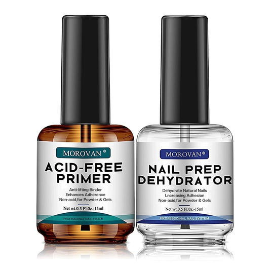Morovan Professional Natural Nail Prep Dehydrate and Acid-Free Primer, Dehydrator for Acrylic and Gel Nail Polish, Non Acid Primer for UV Gels Fast Dry Superior Bonding Agent Gift Box Set