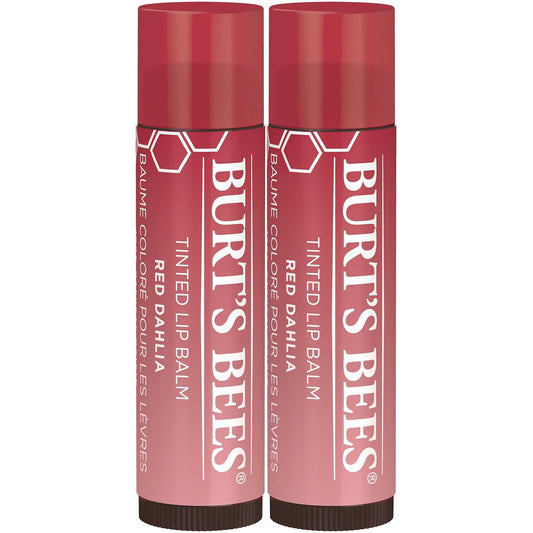 Burt's Bees Lip Tint Balm, Red Dahlia, 2-Pack, Hydrating Shea Butter for a Natural Looking Buildable Finish