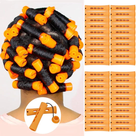 40pcs Perm Rods Set for Natural Hair Plastic Cold Wave Orange Perm Rods for Long Short Hair Rollers for Women DIY Hairdressing Tools_Orange_