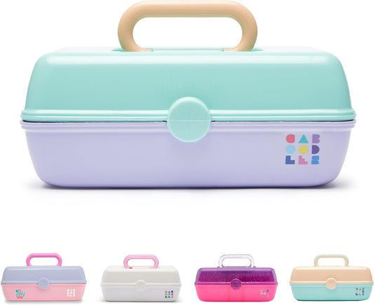 Caboodles Pretty in Petite Makeup Box, Two-Tone Seafoam on Lavender, Hard Plastic Organizer Box, 2 Swivel Trays, Fashion Mirror, Secure Latch for Safe Travel