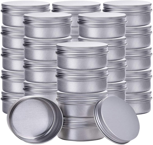 Silver 1 Ounce Aluminum Tin Jar Refillable Containers 30ml Aluminum Screw Lid Round Tin Container Bottle for Cosmetic,Lip Balm, Cream, 30 Pcs