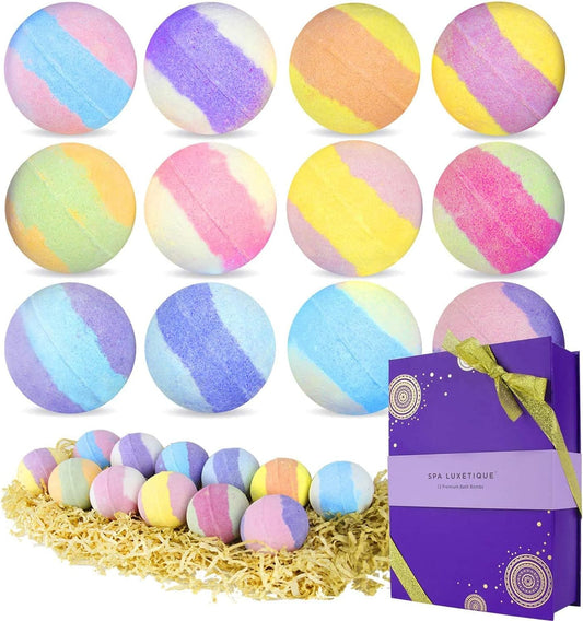 Bath Bombs for Women - Spa Luxetique Bath Bomb Set Gift, 12 Pcs Spa Bath Fizzies Rich in Shea Butter, Essential Oils, Bath Bombs Bulk for Mom, Birthday Kit