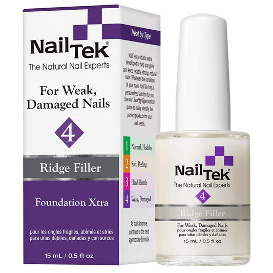 Nail Tek Foundation Xtra 4, Ridge Filling Strengthening Base Coat for Weak and Damaged Nails, 0.5 oz, 1-Pack