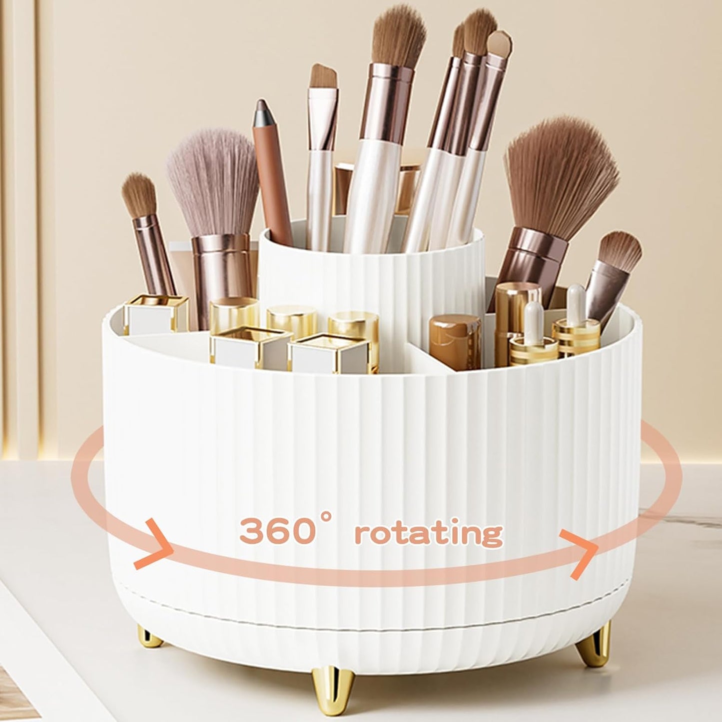 360¡ Rotating Makeup Brush Holder Organizer, Makeup Organizers Countertop, Makeup organization Skincare Storage for Vanity, Desktop, Bathroom (White)