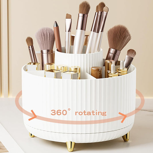 360¡ Rotating Makeup Brush Holder Organizer, Makeup Organizers Countertop, Makeup organization Skincare Storage for Vanity, Desktop, Bathroom (White)