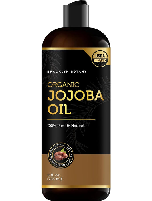 Brooklyn Botany USDA Organic Jojoba Oil for Skin, Hair and Face Ð 100% Pure and Natural Body Oil and Hair Oil - Carrier Oil for Essential Oils, Aromatherapy and Massage Oil Ð 8 fl Oz