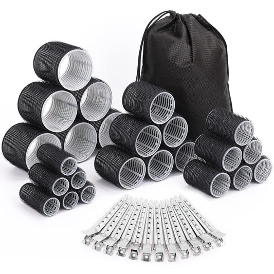 Rollers Hair Curlers 36 Pcs Set with 24Pcs Hair Curlers 4 Sizes (6 Jumbo Rollers, 6 Large Rollers & 6 Medium Rollers & 6 Small Rollers) and 12 Pcs Hair Clips for Long Medium Short Thick Fine Thin Hair