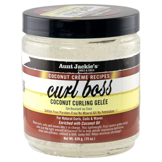 Aunt Jackie's Coconut Cr�me Recipes Curl Boss Coconut Curling Hair Gel for Naural Curls, Coils and Waves, 15 oz