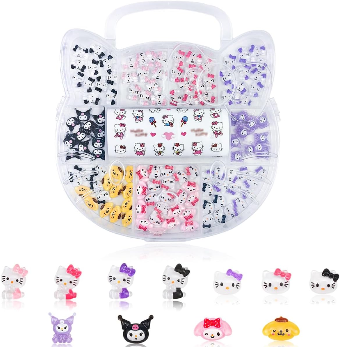 121 PCS Hello Kitty Nail Charms Nail Art Stickers Y2K Kawaii Nail Charms Slime Charms 3D Nail Art Charms Flatback Resin Charms