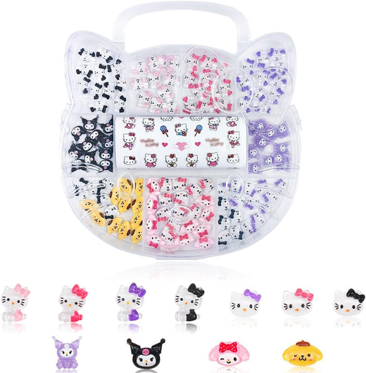 121 PCS Hello Kitty Nail Charms Nail Art Stickers Y2K Kawaii Nail Charms Slime Charms 3D Nail Art Charms Flatback Resin Charms