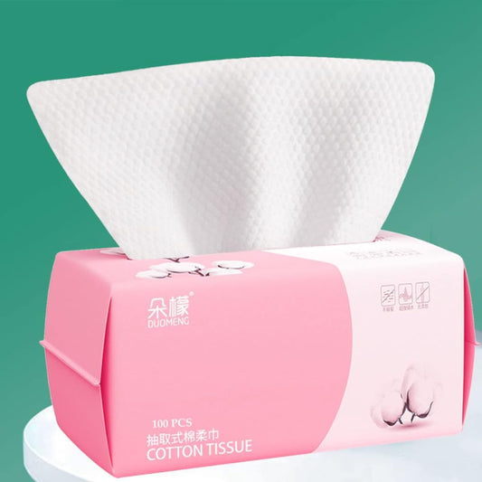 Disposable Face Towel 100 Count for Washing Soft Cotton Dry Wipes Facial Cloths Towelettes for Washing and Drying, Facial Tissue for Cleansing, Skincare and Makeup Remover