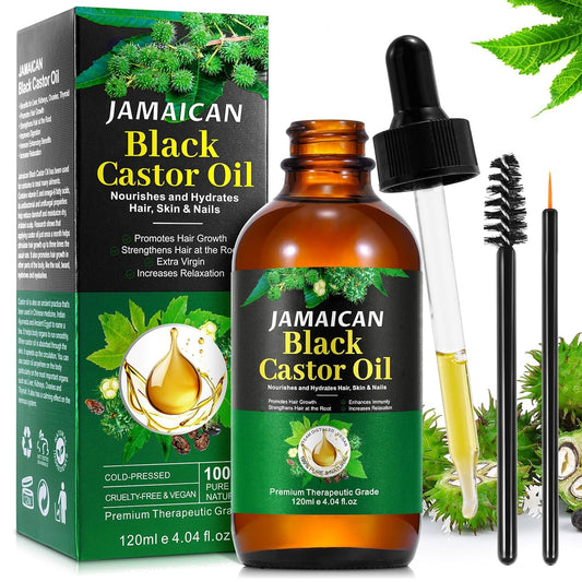 NUEDSFXO Jamaican Black Castor Oil, 100% Pure Natural Castor Oil Organic Cold Pressed, Organic Castor Oil for Hair Growth, Body Massage Oil, Eyelashes & Eyebrows, Anti-Aging Essential Oil (60 ml)